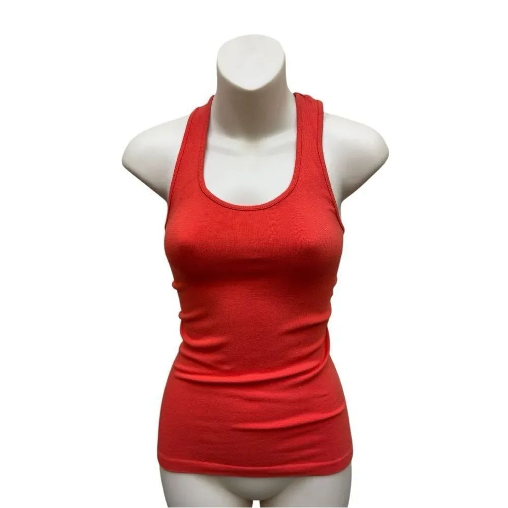 NWT Red Ribbed Racerback Tank Top Fitted Stretch Basic Layering Top